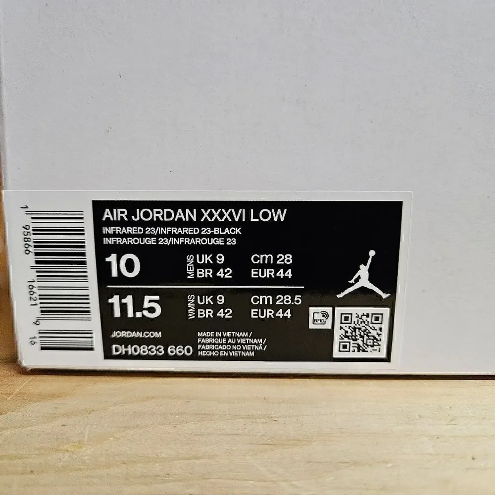 Air Jordan XXXVI 36 Low Size 10 Basketball Shoe Infrared Red Black DH0833-660